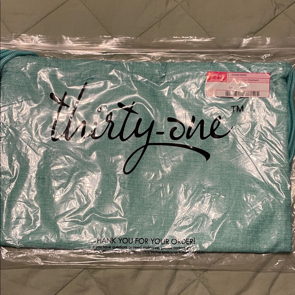 Thirty-one Cinch Sac AA16 Turquoise Crosshatch - NEW
